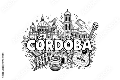 Cordoba cityscape: hand-drawn landmarks and culture design