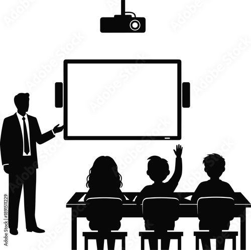 Businessman presenting to students in modern classroom setting