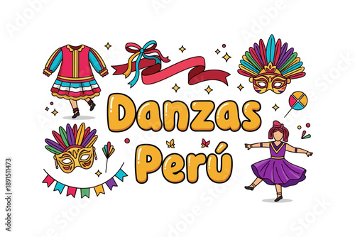 Colorful celebration of peruvian dance with traditional costumes and festive elements