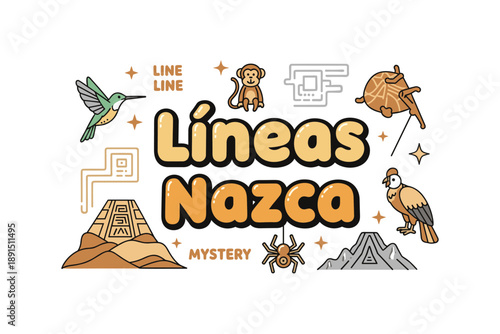 Nazca lines exploration: mystical animal illustrations and geometric patterns