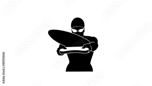 Silhouette of a swimmer holding a kickboard ready for training.