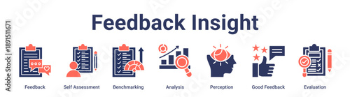 Feedback Insight banner web icon vector illustration concept for education with icon of Feedback, Self Assessment, Benchmarking, Analysis, Perception, Good Feedback.