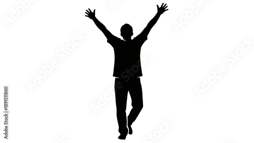 Silhouette of a man with arms raised in celebration.