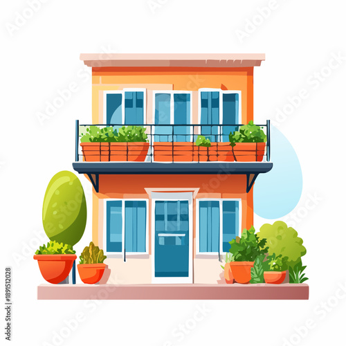 A balcony or rooftop garden with small vegetable pots, vertical gardens, and composting bins