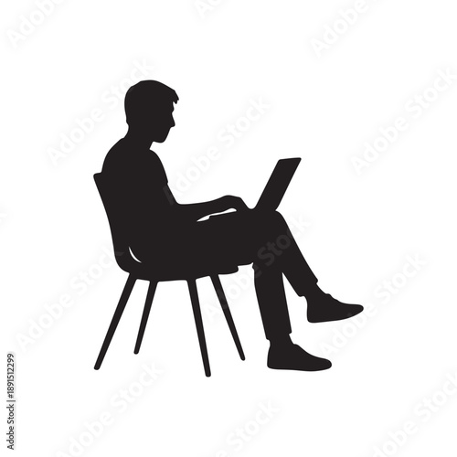 Laptop User Sitting Silhouette Icon