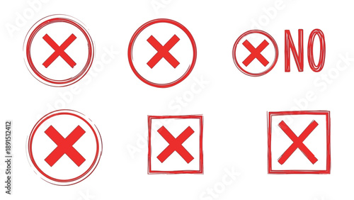 Cuadro en lienzo Red Cross Marks: A collection of various red cross marks, conveying the universal symbol of negation, rejection, or error, suitable for design and communication purposes