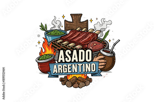 Traditional argentine asado barbecue with grilled meat and chimichurri