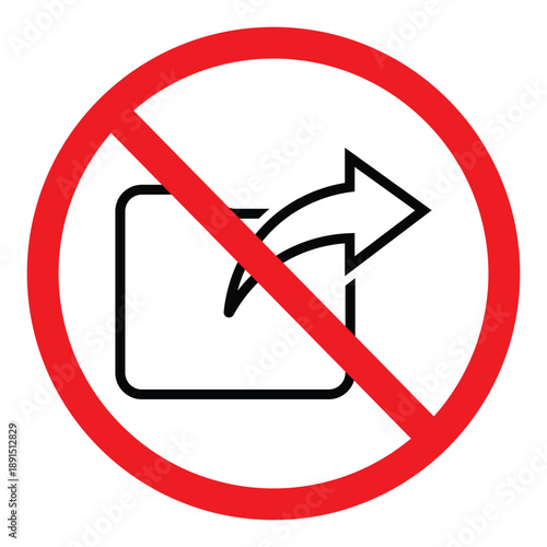 Prohibited clipboard sharing icon with a red strike-through. Vector illustration of a "No Distribution" or "Restricted Access" sign for documents and reports. Isolated on white.