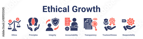 Ethical Growth banner web icon vector illustration concept for education with icon of Ethics, Principles, Integrity, Accountability, Transparency, Trustworthiness.