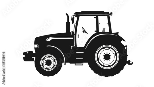 Silhouette of a Tractor - Agricultural Vehicle for Farming and Cultivation.