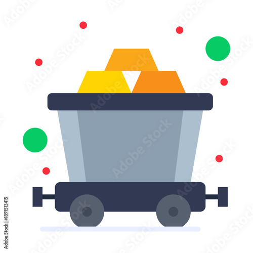 Treasure Trove: Illustrative depiction of a mine cart overflowing with precious gold bars, symbolizing wealth and discovery. 