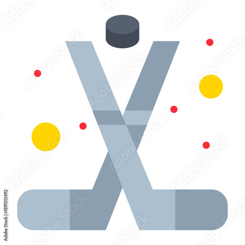 Hockey Icon: Simple icon of hockey sticks and a puck, this image illustrates the essence of the game.