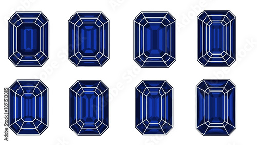 Collection of Eight Emerald Cut Blue Sapphires, Gemstones, Jewelry, Luxury, Gemstones