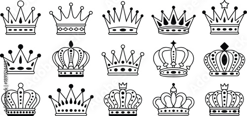Royal Crown Outline Icon Set Classic Monarch and Heraldic Symbols