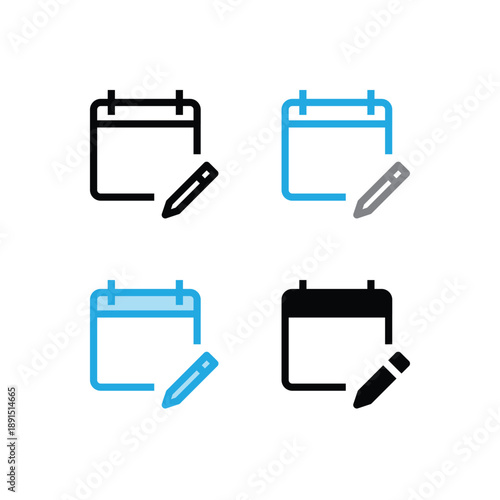 Colorful calendar icons with pens for planning and organization