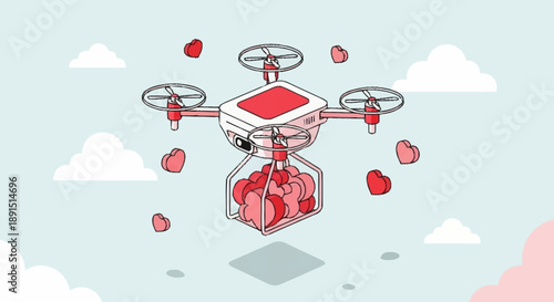 Drone flying with strawberries in the sky.