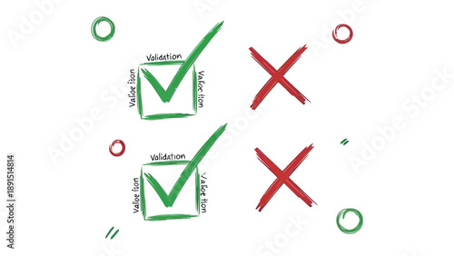 Green Checks and Red Crosses Illustration: A visual representation of choices and decisions, with vibrant green check marks symbolizing affirmation and red crosses denoting rejection.