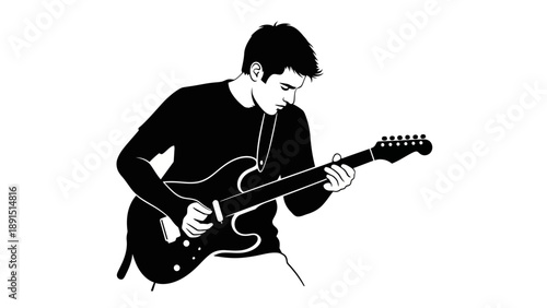 Silhouette of a Musician Playing Electric Guitar with Passion.
