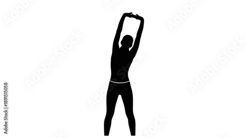 Silhouette of a woman stretching her arms overhead.