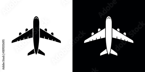 Airplane icon displayed in both black on white and white on black