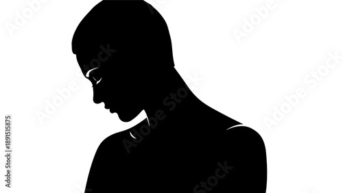 Silhouette of a woman with short hair looking down.
