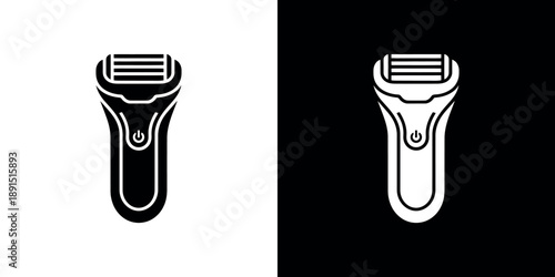 Electric razor icon displayed in both white and black variations