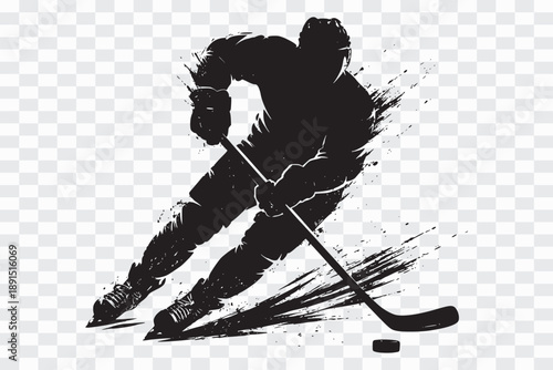 Dynamic Ice Hockey Player Silhouette Black Hockey Players Silhouettes Isolated on Transparent Background