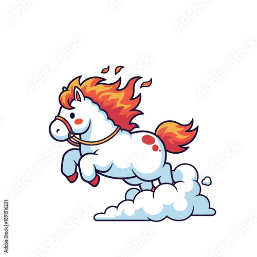 Cartoon White Horse Running in Air.