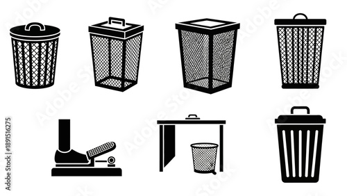 Collection of Office Trash Cans and Waste Bins Icons