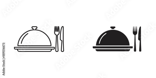Minimalist dining set icons with cutlery and food cover vector illustration