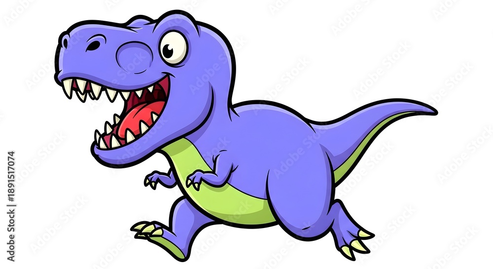 Obraz premium Cute cartoon green baby tyrannosaurus rex character smiling in a fun vector illustration