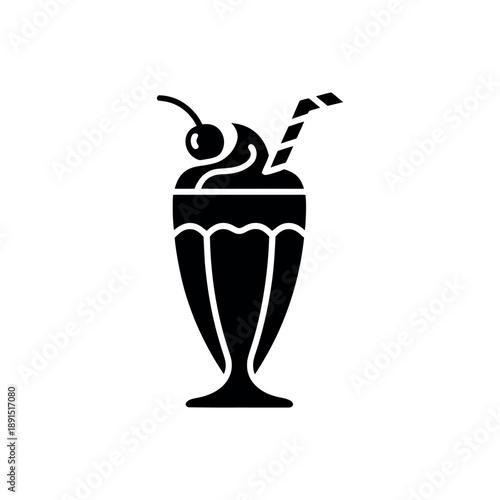 Black silhouette of a classic ice cream sundae with cherry and whipped cream