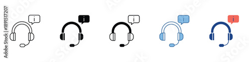 Vector illustrations depicting various headset icons with notification alerts, signifying customer support, communication issues, or incoming service requests in a modern digital environment