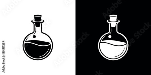 Two vintage bottle illustrations one on white one on black
