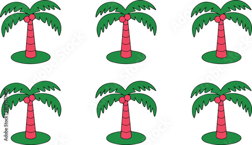 Tropical palm tree clipart set with cartoon coconut trees, summer beach foliage illustrations, tropical greenery graphics for crafting and design projects