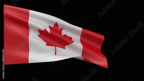 Waving Canadian flag with red maple leaf on black background
