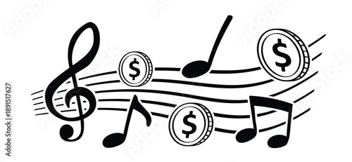 Cartoon dollar, cha-ching, ka-ching or ker-ching. Cha-ching means the sound of an old-fashioned cash register. The sound of a cash register is used to collect money or celebrate profit, income, or fin