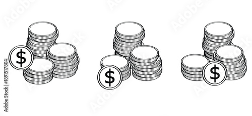 Cartoon stack of coins. currency, dollar icon. Coins stack, cha-ching, ka-ching or ker-ching. Cha-ching means the sound of an old-fashioned cash register. Coins stack. pile coin, money icon.