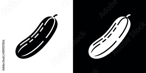 Two cucumber illustrations one on white one on black backgrounds
