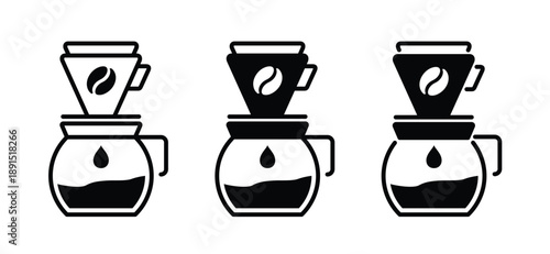 Cartoon coffee-pot icon. Drip Coffee, coffee beans and coffee filter. Line pattern. Coffee maker. Making coffee for the menu, cafe and restaurants. kitchen brewing tools.