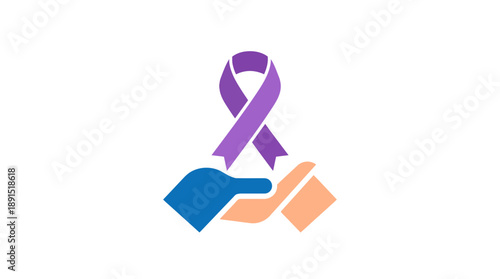 Illustration of hands holding a purple ribbon symbolizing cancer awareness and support on World Cancer Day