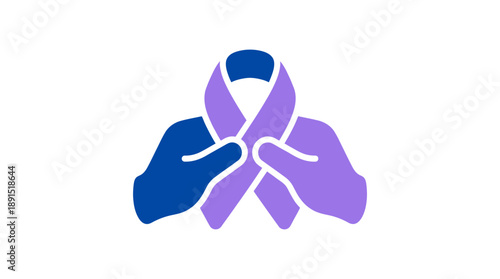Hands holding purple ribbon symbolizing cancer awareness and support on World Cancer Day