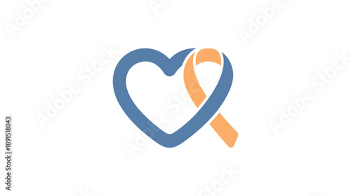 A blue and orange ribbon forming a heart shape symbolizing cancer awareness