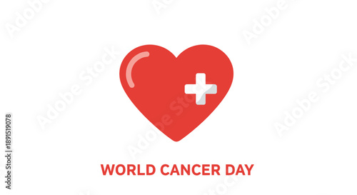 Red heart with medical cross symbolizing care and support for World Cancer Day awareness campaign illustration