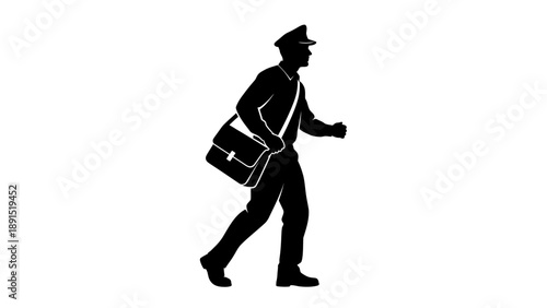 Silhouette of a Postman Delivering Mail with Bag.