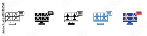 Diverse vector icon set illustrating the concept of online video conferencing and virtual teamwork, showcasing digital communication and remote collaboration efficiency