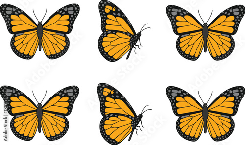 Stylized Yellow Butterfly Illustration Set – Decorative Wings and Nature Design