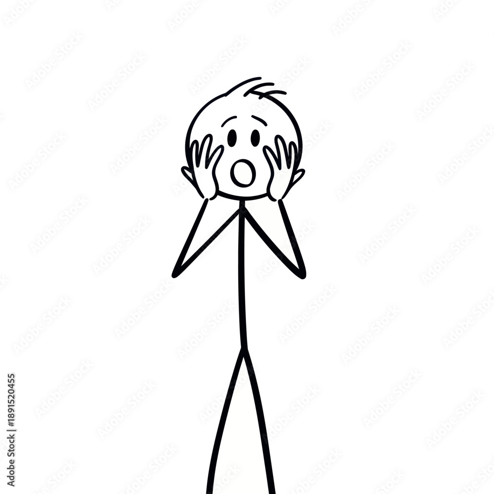 Fototapeta premium Stick figure man with shocked expression.
