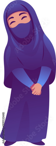 Modest Muslim Woman Character in Traditional Niqab Illustration