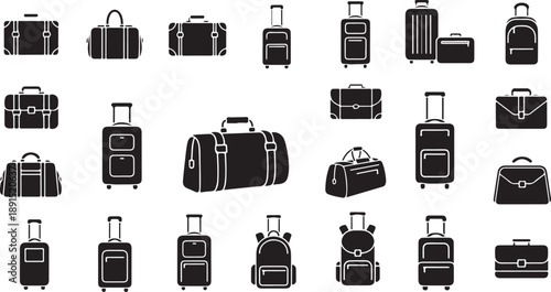 Collection of various travel luggage and suitcase silhouettes